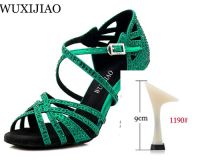 WUXIJIAO Dance Shoes Rhinestone Dance Shoes Ballroom Dance Shoes Women Jazz Dance Shoes Contrast Rhinestone Green