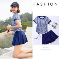 Blue short sleeve 2236 ชุดว่ายน้ำ เสื้อแขนสั้น กางเกงขาสั้น สวยเก๋ สีสันสดใส รุ่น swimsuit women swimwear