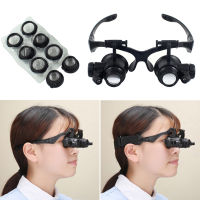 Magnifier Magnifying Glasses Watch Repair 10X15X20X25X Dual Eye Jewelry with 2 LED Lights Loupe for Dental Applications