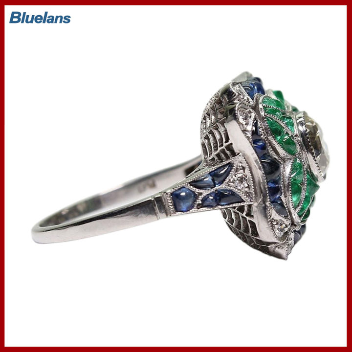 bluelans-แหวนสวมนิ้วงานแต่งงานประดับพลอยเทียมรูปดอกไม้ประดับพลอยเทียมสำหรับผู้หญิงของขวัญสำหรับงานเลี้ยง