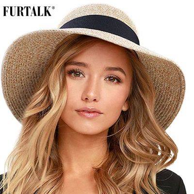 หมวกหน้าร้อน FURTALK สำหรับผู้หญิงหมวกปานามาเฟโดราหมวกฟางหมวกบังแดดชายหาดปีกกว้างหมวกปีกกว้างป้องกันรังสียูวีสำหรับ Uiy-9ผู้หญิง
