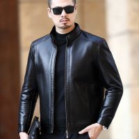 Leather Jacket Mens Stand-up Collar 22 Years New Business Casual Fur Mens Super Soft SE Plush Liner Warm Jacket