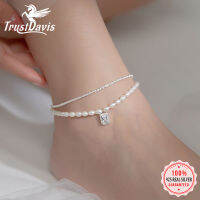 TrustDavis หรูหราเงินแท้925หวานสองชั้นมุกน้ำจืดโซ่ Anklets สำหรับผู้หญิงเครื่องประดับจัดงานแต่งงานของขวัญ DA2373