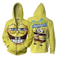 2023 style SPONGEBOB01 SquarePants Jacket 3D Zip Up Hoodie Long Sleeve Anime Sweater Sweatshirts，can be customization