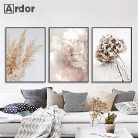 2023☋ Plant Dried Flower Nordic Poster Reed Grass Dandelion Wall Art Canvas Painting Deer Nature Print Wall Pictures Living Room Decor