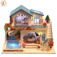 Fashion Toys Diy Dollhouse Miniature Kit Blue And White Town Handmade Villa Model Ornaments For Office Home Decoration