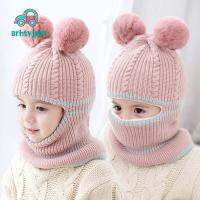 SRHTY กันลม เด็ก คลุมหน้า หมวก ผ้าแคชเมียร์ด้านใน เด็กผู้หญิง ผ้าขนสัตว์ Winter Hats หมวกถักนิตติ้ง Baby Bonnet หมวกเด็ก