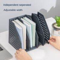 4 Grid Plastic Gray Folder Storage Box Vertical Book Organiser Bookshelf Office Supplies Books File Basket Desktop Stand Rack