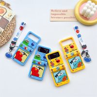 Fashion Cute Cartoon Phone Case For Samsung Galaxy Z Flip 5 4 3 Z Flip3 Flip4 5G Cover with Hand Rope Strap Pendant Hinge Cases Phone Cases