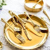 （glistening shop）1Pc LuxuryDinner SetWestern Gold Plated CutleryKnife Fork Set Silver DinnerwareFlatwe