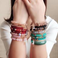 สร้อยข้อมือโบฮีเมียน Handmade Beaded Multilayer เชือกยางยืดสร้อยข้อมือคริสตัล