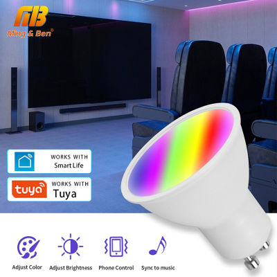 Ming&amp;Ben GU10 Tuya โคมไฟ LED หลอดไฟอัจฉริยะบลูทูธ RGB 220V หลอดไฟไฟ LED หลอดไฟอัจฉริยะ Wifi หรี่ได้5W ชีวิตอัจฉริยะสำหรับการตกแต่งบ้านห้อง