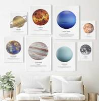 พลังงานแสงอาทิตย์โปสเตอร์ Planet Earth Moon Mars Astronomy Space Wall Art ผ้าใบพิมพ์ Nordic Kids Room Decoration