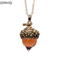 【cw】 Qilmily Glass Acorn Oak Drop Pendant Necklace for Antique Alloy Nuts Sweater Chain Jewelry 【hot】