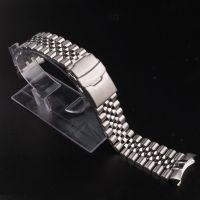 Rolamy 22mm Silver Jubilee Watch Band Solid Curved End Links Strap Bracelet Double Push Clasp For Seiko 5 SRPD53K1 SKX007