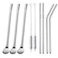 Stainless Steel Straw Yerba Mate Filter Straw Scoop Reusable Metal Drinking Straws Set With Cleaning BrushWholesale Barware New Specialty Glassware