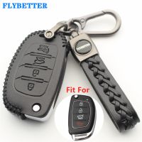 FLYBETTER เคสรีโมกุญแจแบบพลิกหนังแท้4ปุ่มสำหรับ Hyundai I40 /Azera/tucs/elantra/accent Sonata/I30 I45 L627