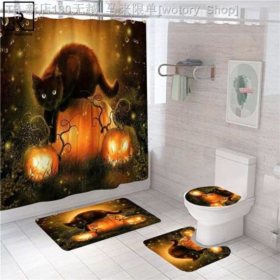 【CW】▨☑♙  and Pumpkin Shower Curtains Decoration Curtain Set Polyester Soft Rugs Toilet
