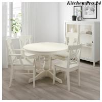 โต๊ะและเก้าอี้ 4 ตัว, ขาว, Nordvalla เบจ, 110/155 ซม Table and 4 chairs, white, Nordvalla beige, 110/155 cm