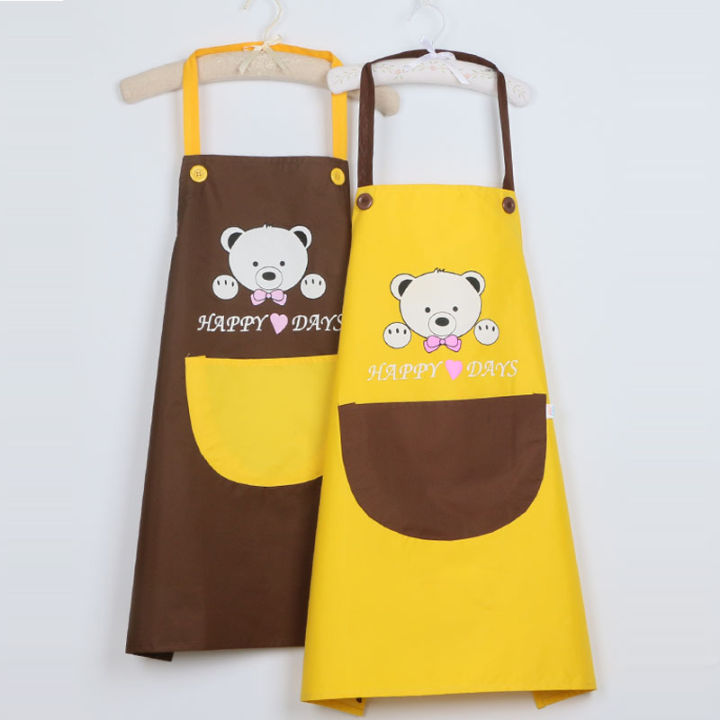 ผ้ากันเปื้อน-ผ้ากันเปื้อนแบบผ้า-สไตล์เกาหลี-หมีน้อย-happy-days-น่ารัก-ใส่สบาย-สินค้าพร้อมส่งในไทย