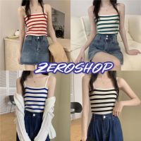 Zero shop?พร้อมส่ง?(Zero- เสื้อสายเดี่ยยวไหมพรม รัดรูปดีเทลลายทางน่ารักคิ้วๆเกาหลี (M0511)