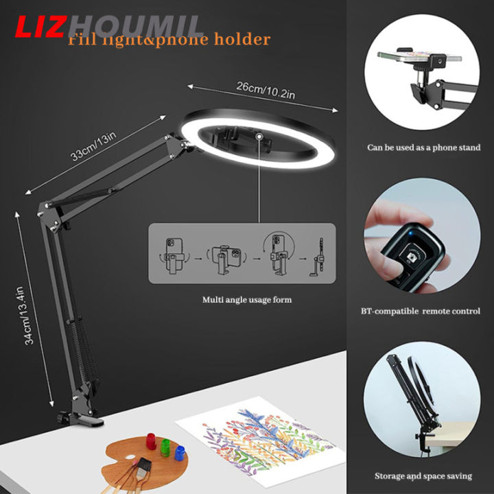 lizhoumil-แหวนไฟแหวนไฟเซลฟี่เหนือศีรษะ-พร้อมขาตั้งที่วางโทรศัพท์มือถือพกพาได้10-โคมไฟ-led-วงกลมพร้อมรีโมทคอนโทรลสำหรับการบันทึกวิดีโอสตรีมสด