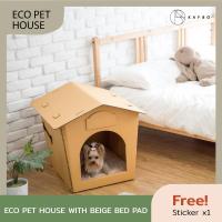 KAFBO Eco Pet House with BEIGE BED PAD ฟรี! สติ๊กเกอร์ลายแมวและสุนัข บ้านสุนัข บ้านแมว ของเล่นสุนัข ของเล่นแมว ที่นอนสุนัข ที่นอนแมว กล่องแมว