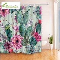 Cactus Flower Green Plant Bath Curtain ม่านอาบน้ำกันน้ำ Mouldproof Polyester Thicken Hook ผลิตภัณฑ์สำหรับห้องน้ำ