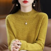 Plus Size Womens High Collar Knitted Autumn New Sweaters Fashion Solid Color Female Pullovers Vintage Slim Muslimah Tops