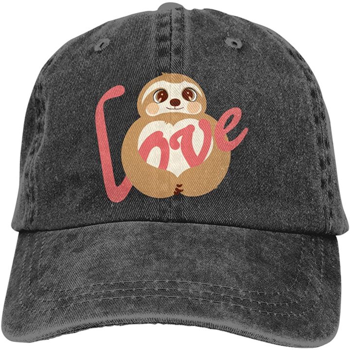 unisex-love-sloth-vintage-washed-twill-baseball-caps-adjustable-hats-funny-humor-irony-graphics-of-adult-gift-black