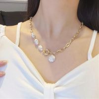 Korean Fashion Irregular Pearl Necklace for Women Natural Stone Pendant Design Sense Neck Chain Collar Bone Chain Party Jewelry