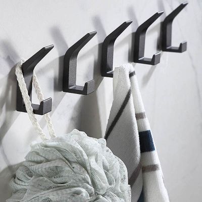 No Drilling Double Hook Black White Towel Hook for Bathroom Clothes Coat Hook Bedroom Robe Hook Livingroom Kitchen Accessories