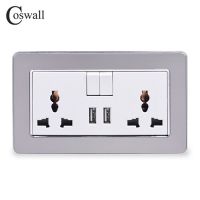 Coswall 13a 2แก๊งเอาท์พุทพอร์ตที่ชาร์จ Usb แบบคู่เต้ารับพร้อมสวิตช์อเนกประสงค์ร้านขายสินค้าโรงงานสแตนเลสสตีลผนังแผงแปรง