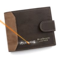 【CC】 New Short Men Wallets Card Holder Leather Name Print Male Wallet Small Photo Tri-fold Frosted Mens Purses