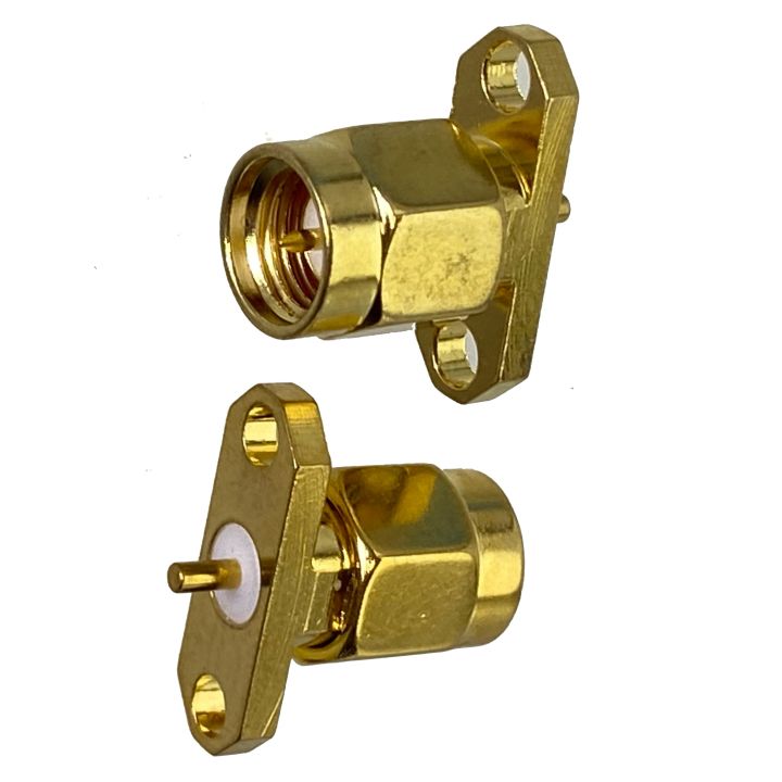 1pcs SMA Male Plug 2 Holes Flange Connector Solder PCB Mount RF Coaxial Brass 50ohm Wire Terminals Straight New Electrical Connectors