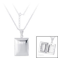 Silver thai Rectangle locket necklace silver chain  เครื่องประดับเงินแท้สร้อยคอจี้สี่เหลี่ยม โซ่เงินแท้925