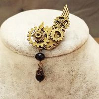 Men Women Steampunk Gears Wing Brooch Retro Punk Gear Hair Clip Vintage Head Wear Gothic Breast Pin