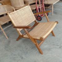 ส่งฟรี Teak Wood Colored Armchair เก้าอี้ไม้สัก เก้าอี้ไม้มินิมอล เก้าอี้หวาย เก้าอี้บาร์มีพนักพิง เก้าอี้บาร์คาเฟ่ / Rattan Teak Bar Stool /Chair