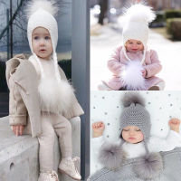 2021Baby Pom Pom Beanie Warm Knitted Hats Real Fur Hat For kids Winter Beanies Girl And Boy Ear Cap