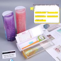 Pencil Case Translucent Quicksand Pencil Cases Multifunction Pencil Box Creative Cylindrical Pencil Box Large Capacity Kid Whole