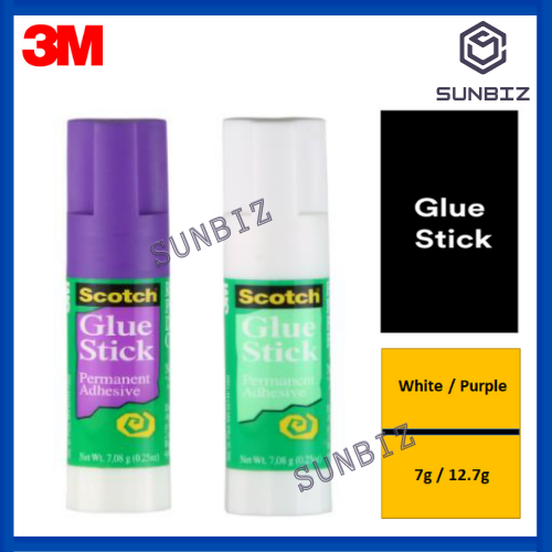 3M Scotch Permanent Adhesive Glue Stick (White / Purple) (7g / 12.7g