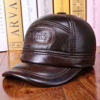 Mens Leather Hat Adult Baseball Cap Genuine Leather Baseball Hat Adult Fashion Outdoor Ear Protection Peaked Cap B-7250