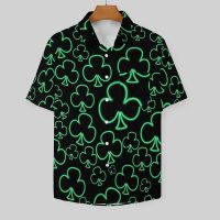 Neon Shamrock เสื้อเชิ้ตลำลอง Fun Cool Leaf พิมพ์วันหยุดหลวมเสื้อฮาวาย R เสื้อแขนสั้นออกแบบเสื้อขนาดใหญ่