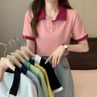 Crop Top Summer Contrast Color Polo Shirt Shoulder Short Sleeve T-Shirt For Women