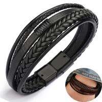 Vh1600000 Mens สร้อยข้อมือหนังกำไลหนังสำหรับชาย Magnetic-Clasp Cowhide Braided พันหลายชั้นสร้อยข้อมือ Man pulseras Para hombre