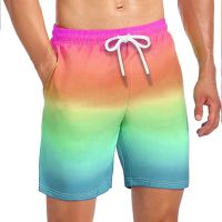 Mens Board Shorts Swim Trunks Beach Gradient Color Dry