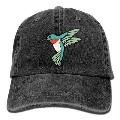Green Hummingbird Adult Baseball Cap Dyed Washed Cotton Denim Hat