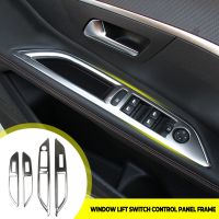 ☌◄卐 For Peugeot 3008 GT 2017 2018-2021 Accessories Stainless steel Car Window Switch Cover Window Control Panel Trim Car Styling LHD