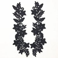 2Pcs/Set Black White Lace Embroidery Lace Applique Fabric For Women Dress Neckline Collar Accessories Patch Scrapbooking BW061 Fabric  Material