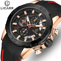 LICARR นาฬิกา Chrono ควอตซ์แฟชั่นของผู้ชายแบรนด์หรูชั้นนำกันน้ำผู้ชายนาฬิกาลำลองปฏิทินที่สมบูรณ์